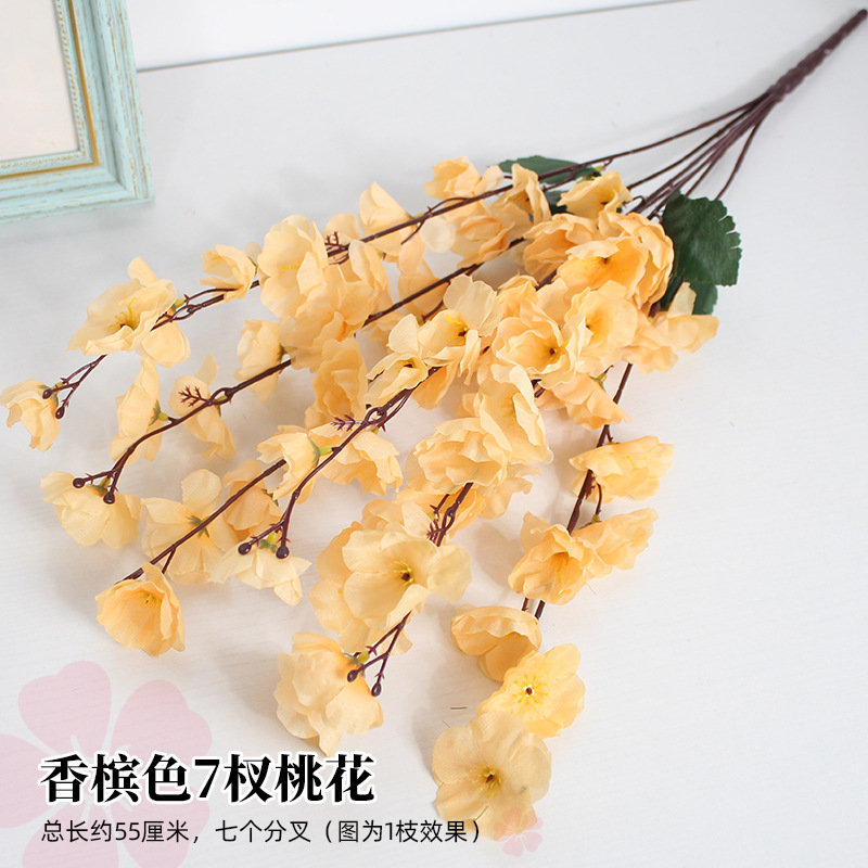 Flor de melocotón artificial rama falsa flor de ciruelo flor de cerezo rama sala de estar decoración Flor de seda boda flor falsa Flor de plástico ingeniería especial flor seca