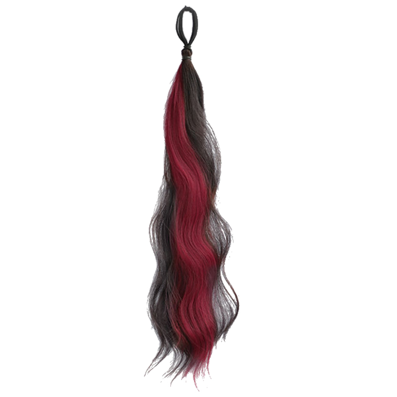 Wig Ponytail Sweet Cool Highlights Long Hair Braided Tie Low Ponytail Double Volume Hair Extension Wig Hairstyle Cherry Blossom