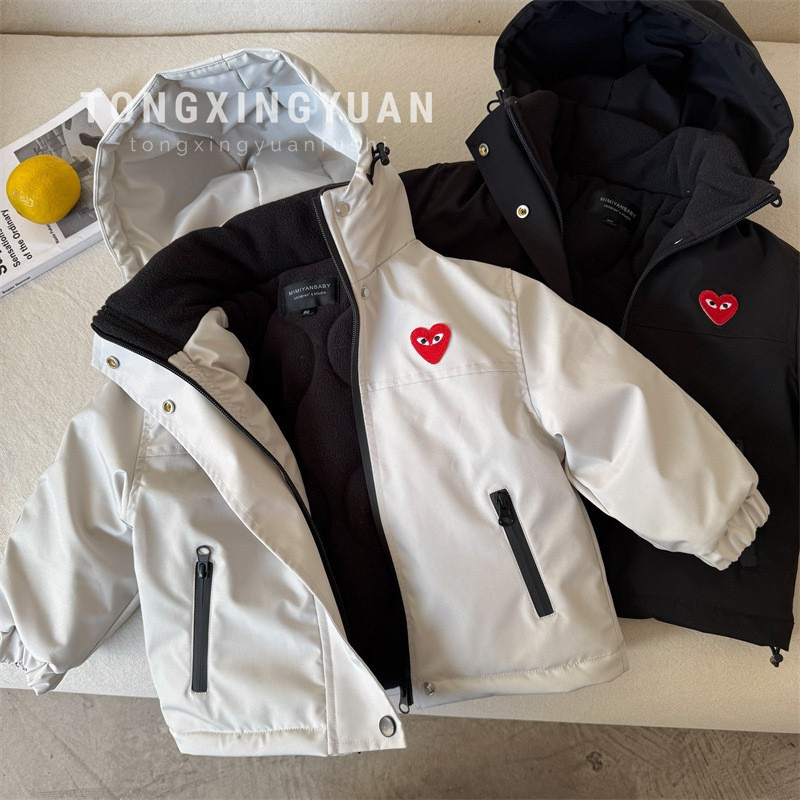 Chaqueta infantil de invierno para niños y niñas amor marca de moda con capuchón chaqueta de asalto para bebés varones con algodón grueso chaqueta
