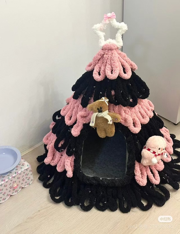 クリスマスツリー猫巣手作りdiy材料バッグ自作猫尾毛糸冬保温冬閉鎖犬小屋|undefined