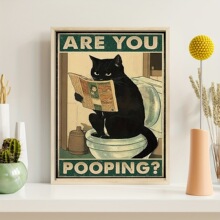 Z 35181 Black Cat Reading Newspaper Bathroom Decor ����è��