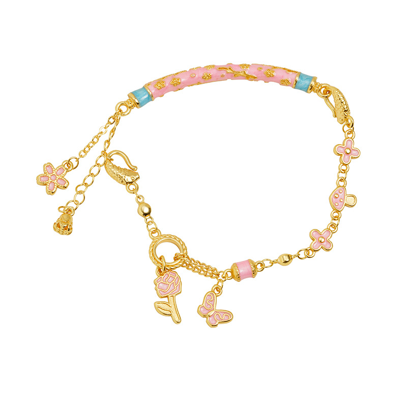 Guochao antiguo brazalete de oro de palacio de viento de la mariposa de tubos de flores de bordas joyas de brazalete no se desvanecen joyas