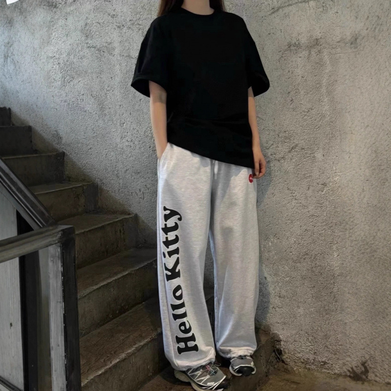 韩国小众潮牌openyy联名Kitty猫咪卫裤 灰色裤子直筒休闲运动男女|undefined
