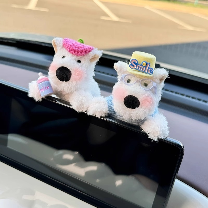 Linda decoración de coche de West Highland pantalla de control central de coche muñeca de fiesta cachorro accesorios de coche pantalla de visualización decoración de pantalla