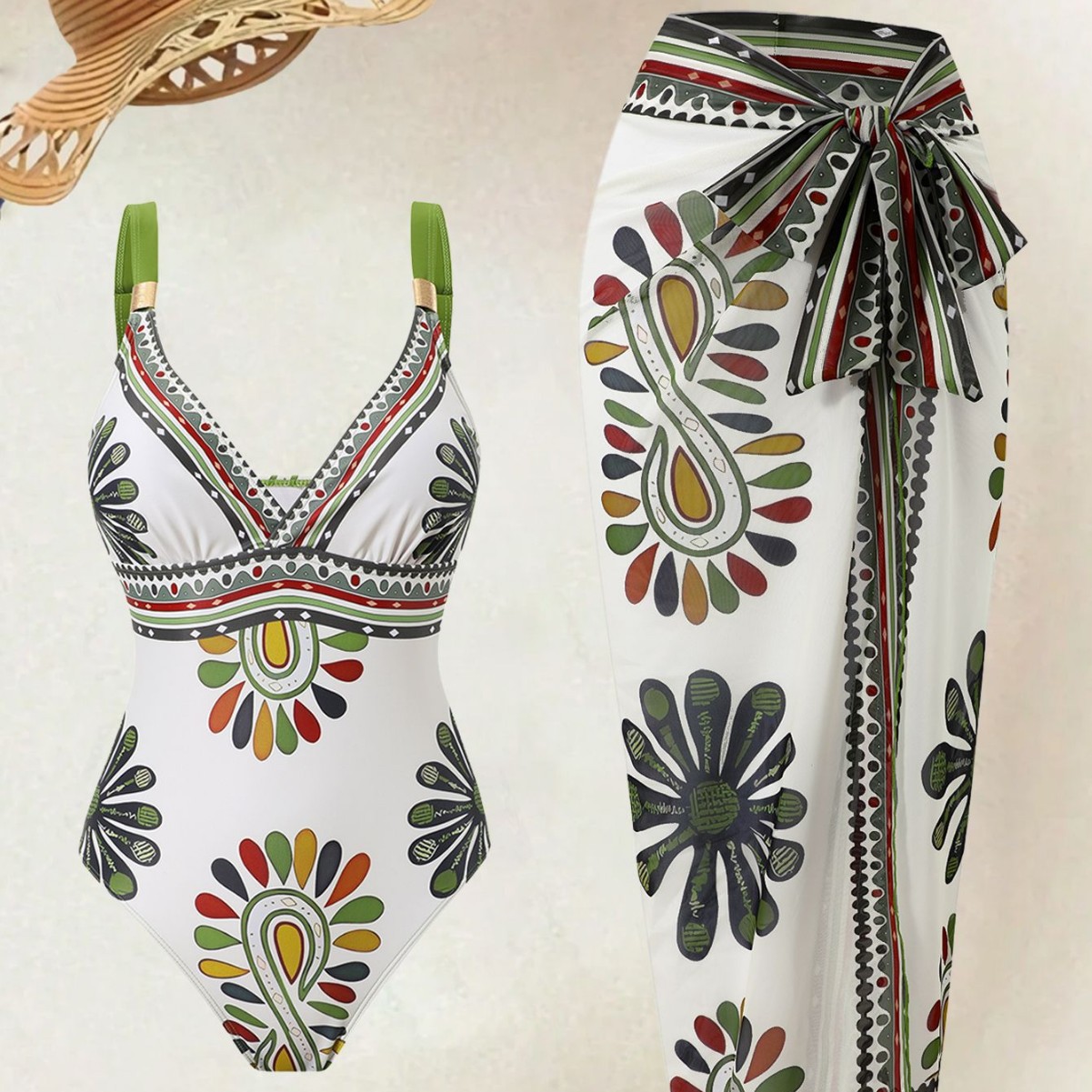 Women's One Piece Swimsuit Sexy Printed Wrap Skirt Bikini Beach Set Vacation Swimwear Polyester Nylon_voghion.com