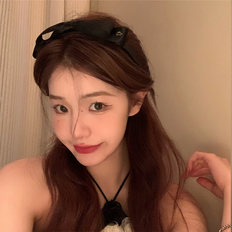 100g Weight Hair Band Hair Accessories Type 1 Piece Quantity Cloth Material Solid Color, Bow Knot Pattern Women's Gender French Style Style Beige, Black Color Princess French Retro D Letter Bow Hairband Hair Accessory For Women Fabric Hair Ornament 9