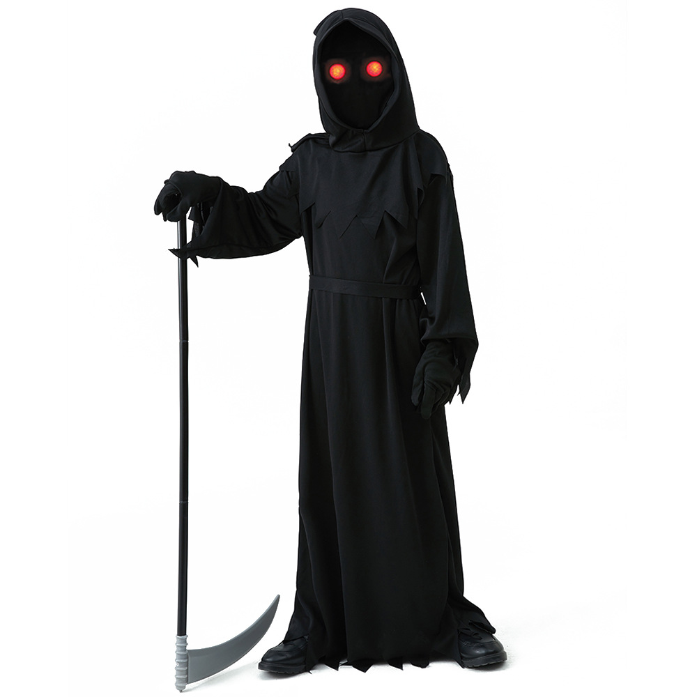 Halloween juego traje niños misterioso horror muerte vestido fresco pelo rojo luz ojos enviar hoz en stock