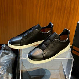 广州外贸新款高端货男士懒人休闲板鞋时尚商务真皮潮流百搭一脚蹬