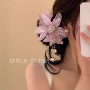 ライトピンク模擬ヘアピンヘアアクセサリー花女性のヘアピンスタイルサイドヘッドドレス桜雰囲気写真春 4|undefined