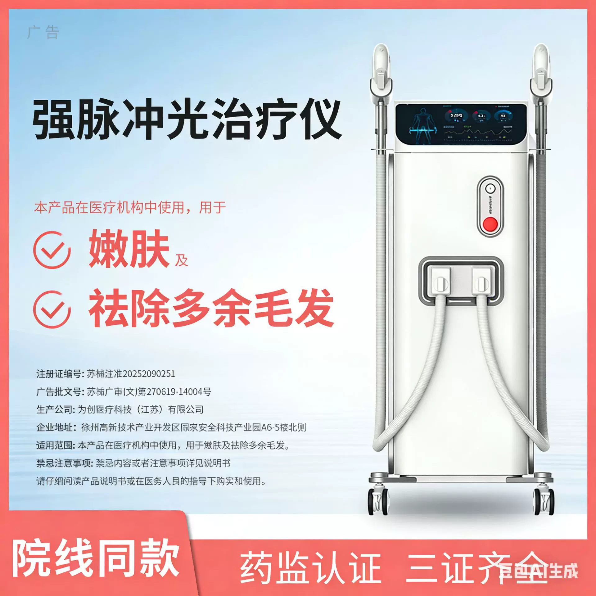 带证光子嫩肤强脉冲光治疗仪医美院用美容仪器三证齐全