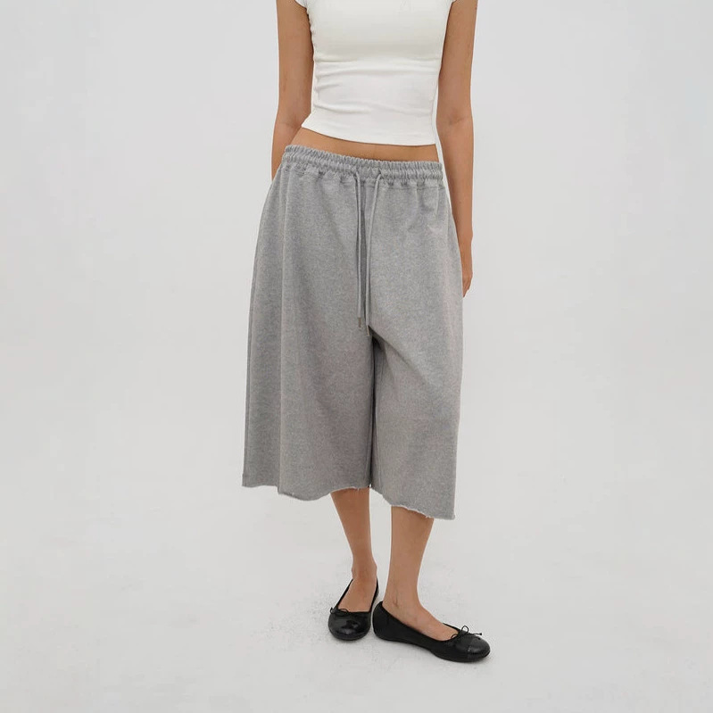 2026 American street style relaxed and casual versatile loose-fitting cropped pants for women, drawstring sweatpants, walking pants