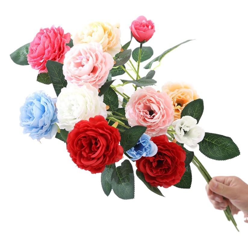 Fábrica directa peonía extranjera flor artificial ramo artificial europeo hogar Decoración flor arreglo tela de seda boda artificial rosa