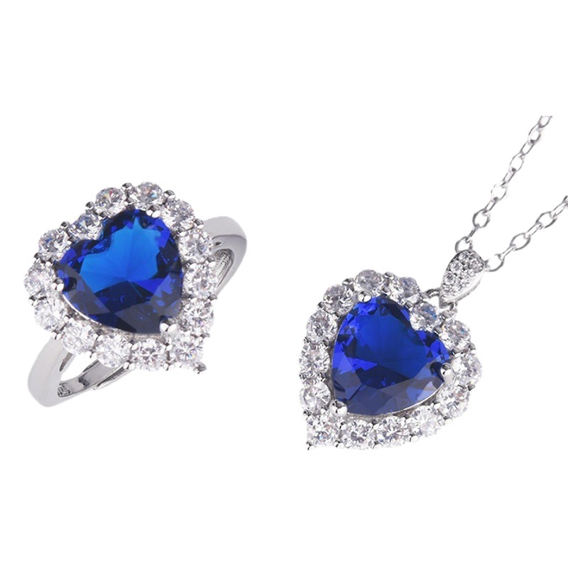 Zhenrong incrustaciones de zafiro en forma de corazón abierto anillo collar de las mujeres de lujo temperamento compromiso colgante traje al por mayor