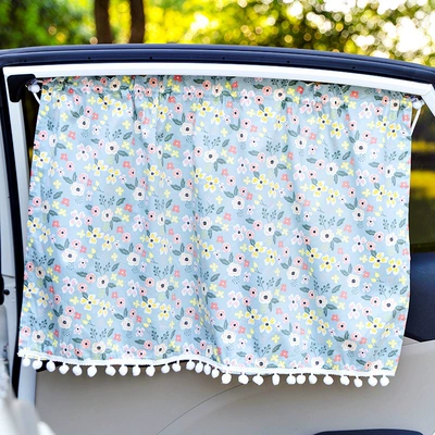 Ins car sun protection heat Car curtains - hair-ball-blue-floral-curtains