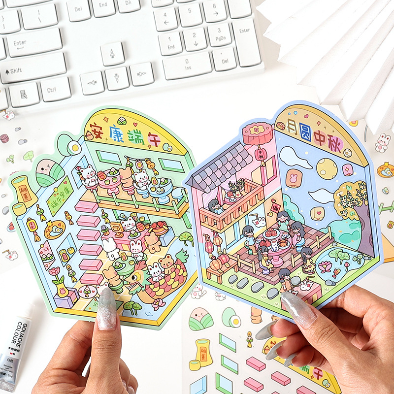 Yuezhen Hot Festival Pegatinas creativas Pegatinas de paisajismo Pegatinas transfronterizas Pegatinas de escena en miniatura Pegatinas 3D