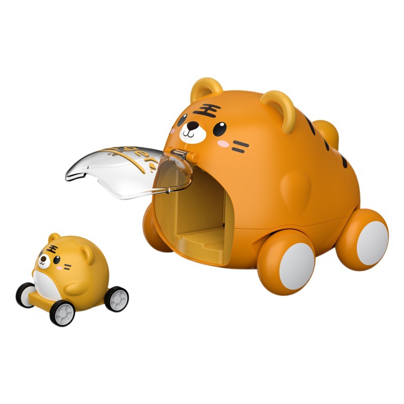 Catapulta coche lindo coche de mascota presionando inercia rompecabezas bebé niños coche de juguete niño niña Tigre 1-3 años de edad