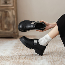 加绒保暖水洗软皮~复古英伦风小皮鞋女百搭厚底懒人乐福鞋单鞋