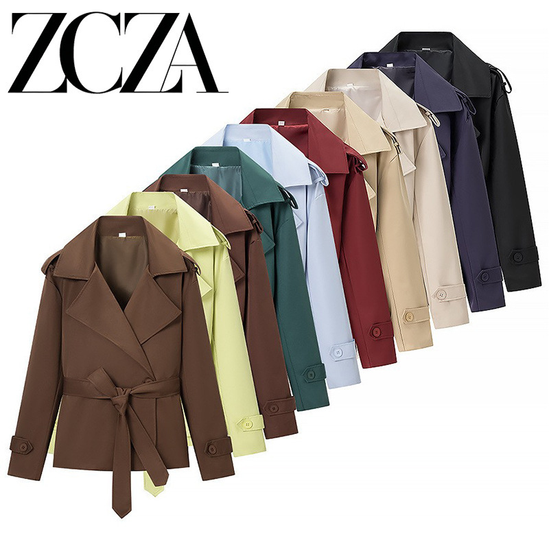 Zcza Self-Made European and American Style New Women's Fashion Versatile Everyday Solid Color Belted Short Jacket