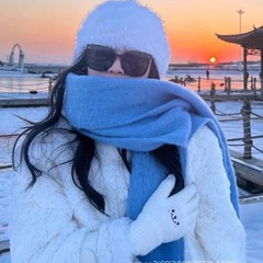 围巾女冬季韩版氛围感格子男秋冬披肩蓝色情侣围脖红色秋季高级感