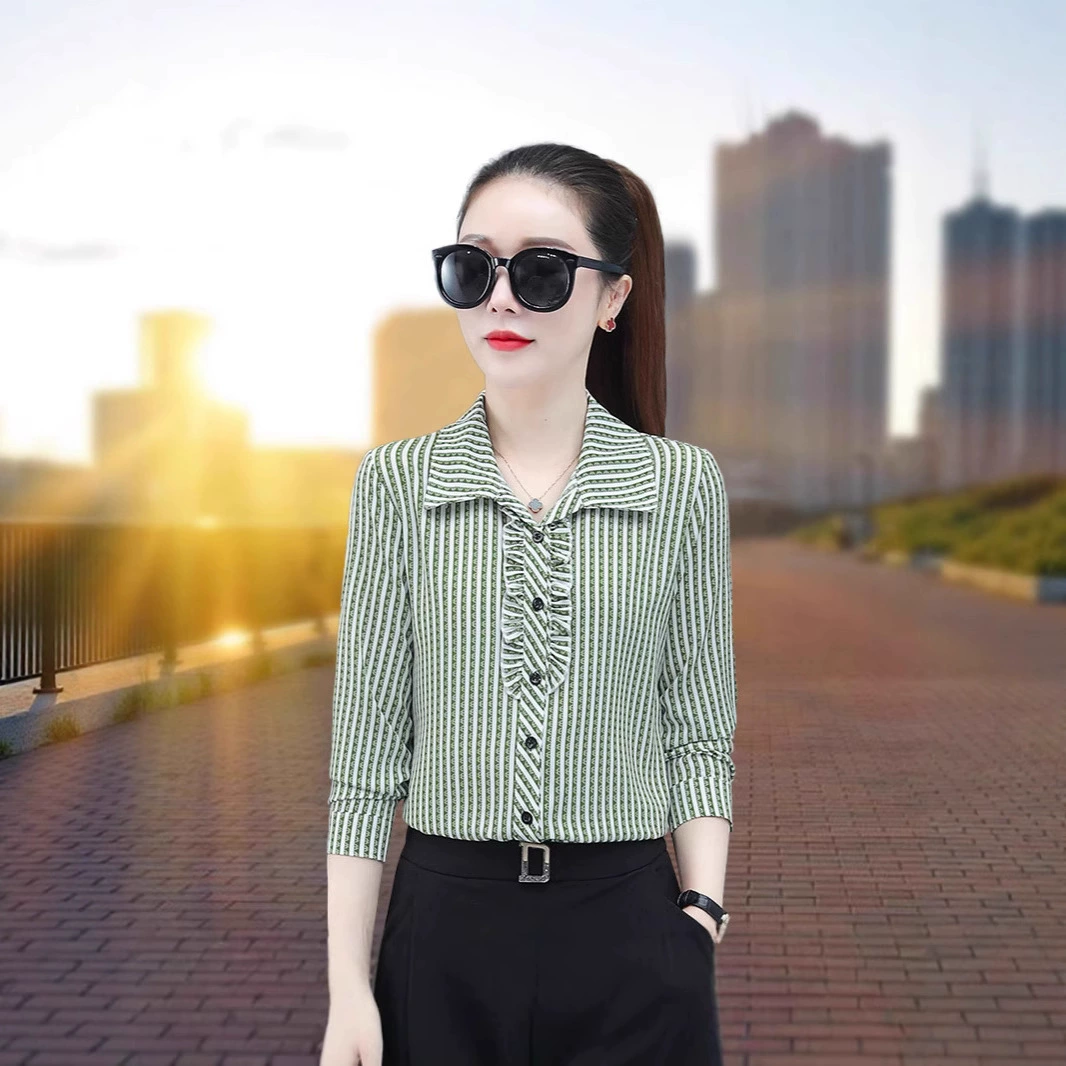 Рубашка женская, лето 2025, новая мода, тонкий, элегантный, универсальный, короткий, повседневный, с длинными рукавами, топ, костюм в полоску