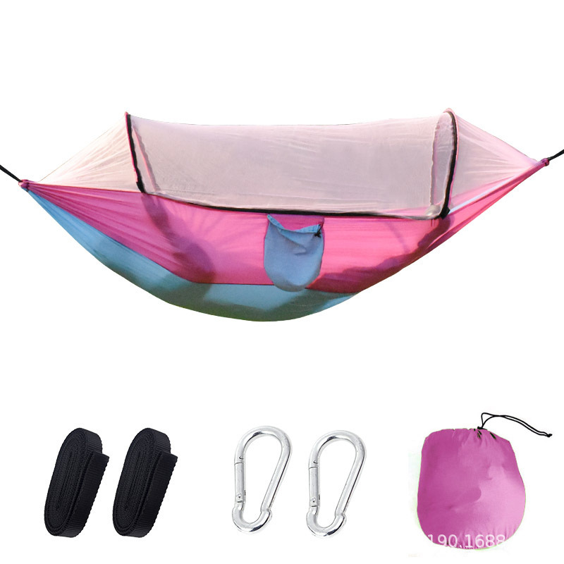 Hamaca con mosquitero para acampar al aire libre, antimosquitos, poste de soporte de apertura rápida automática, antivuelco, columpio interior, tipo colgante portátil