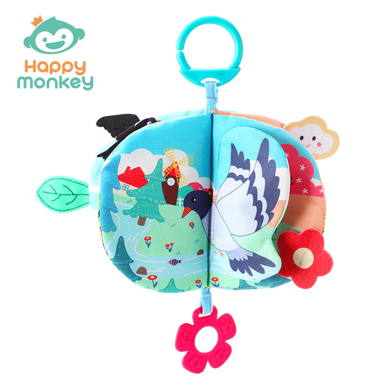 Happy monkey cola libro de tela 3D cognición tridimensional educación temprana para bebés no se puede romper, puede morder juguetes para bebés