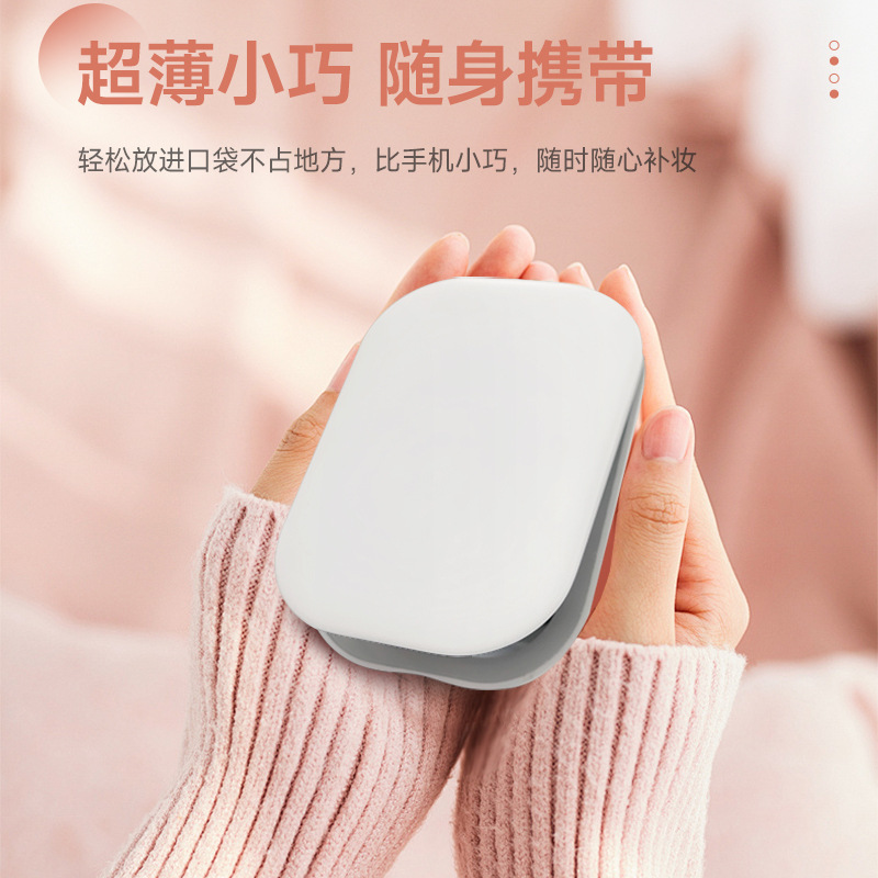 Espejo de maquillaje de belleza con luz recargable Espejo de maquillaje led Espejo pequeño Espejo de mano portátil con succión magnética plegable