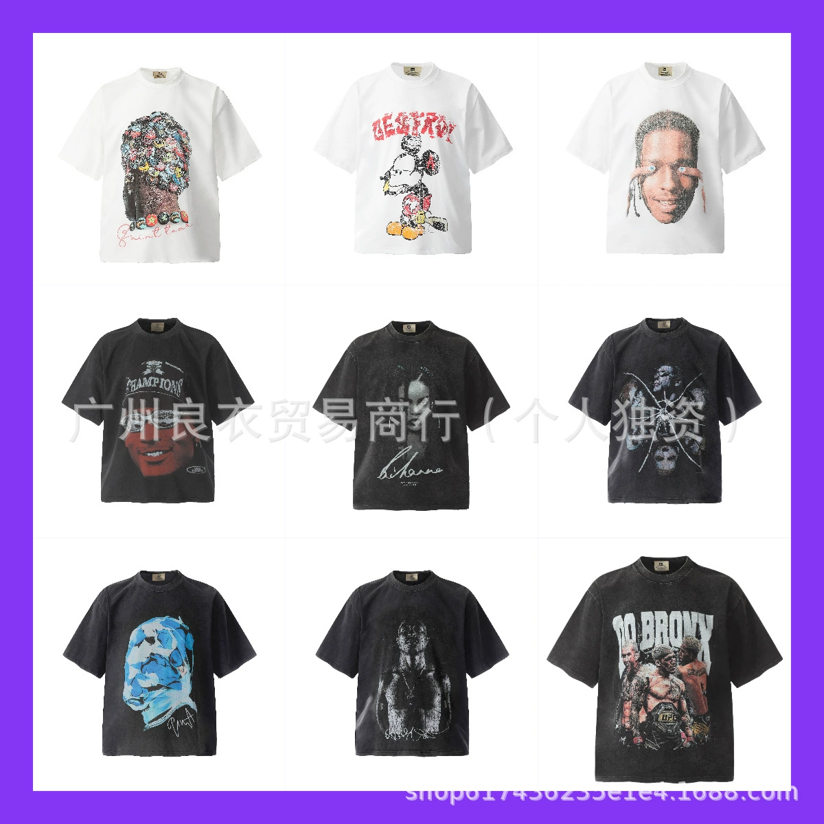 Кросс-бордерная оптовая американская винтажная футболка с портретным принтом, обработанная методом тяжелой стирки, с эффектом потертости, свободного кроя, для пар, тренд.