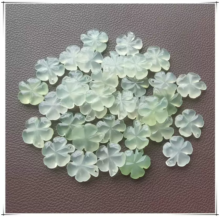 天然玉石项链岫玉四叶菜吊坠岫玉簪子配饰花玉石古风手链配件