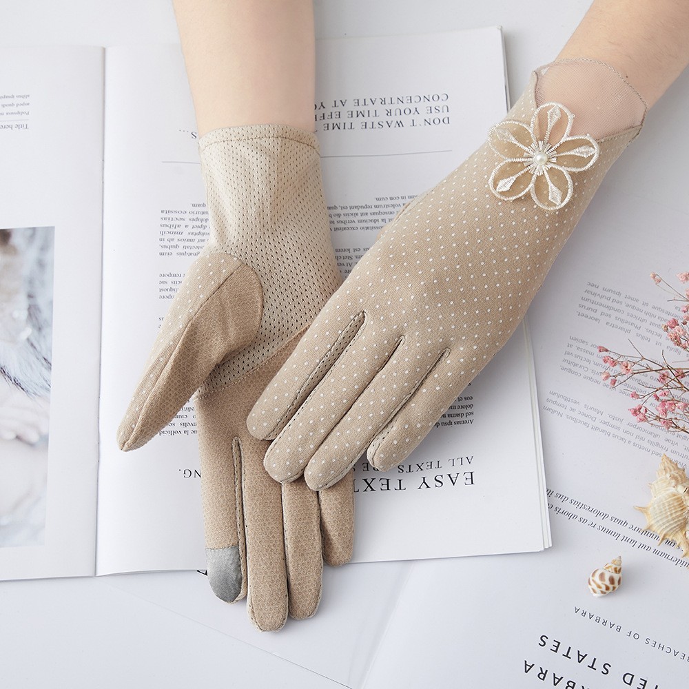 Guantes de protección solar para mujer nueva primavera y verano conducción estilo coreano encaje arco montar antideslizante guantes de pantalla táctil delgada