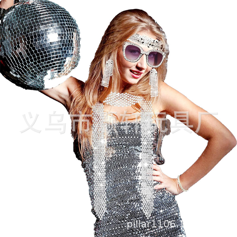 70s discoteca accesorios lentejuelas Diadema con diamantes gafas pendientes diamante bufanda diamante pulsera 5 unidades traje