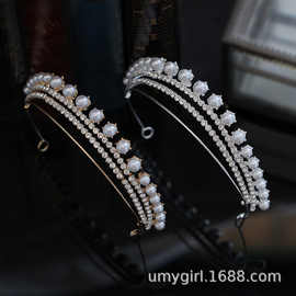 新娘饰品金色白色镶钻珍珠发箍时尚流行皇冠头饰结婚纱礼服发饰