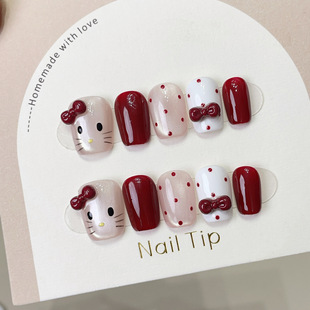 Kitty Cats Handmade Armor Hand-painted Phototherapy Nail Art Flash Cat Eye Bow Cute Nail Patch