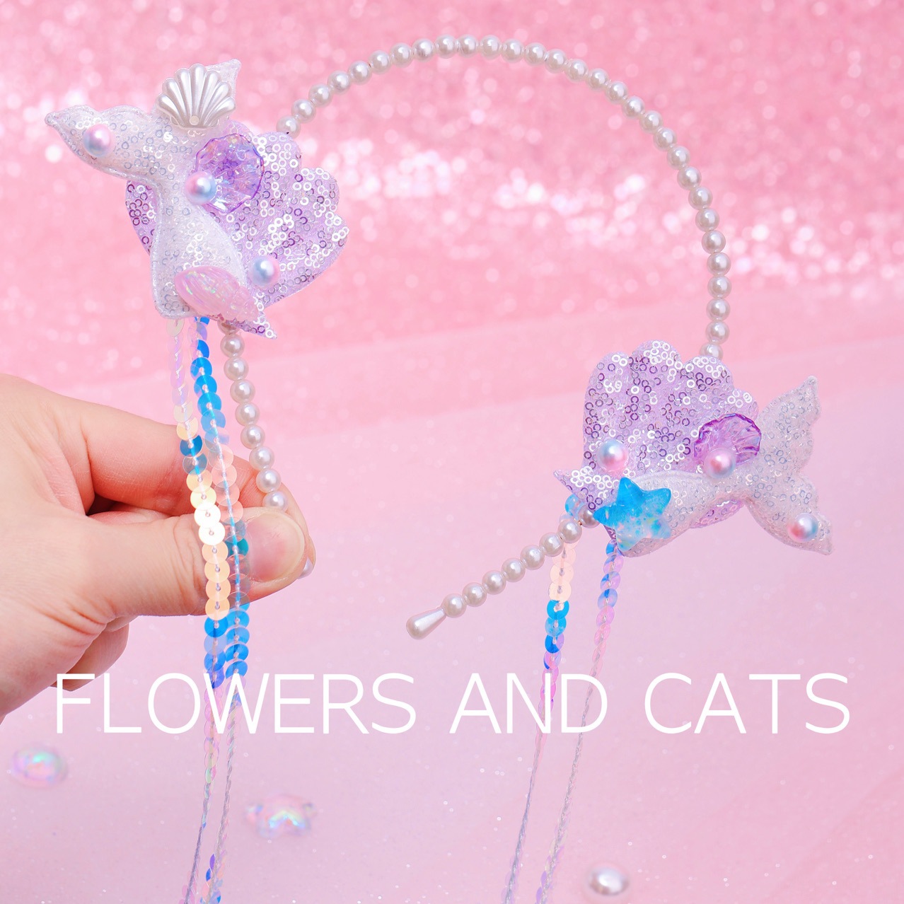 Girl's pearl headband bangs headband shell fishtail tassel gem ocean birthday mermaid fishtail Princess