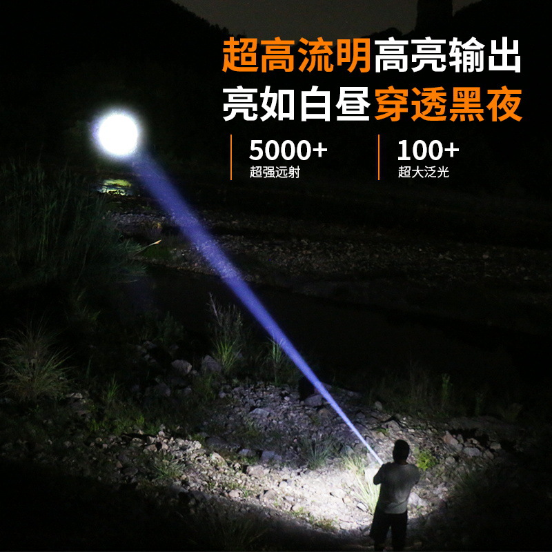 Luz fuerte fuera de línea carga de zoom LED láser amarillo y blanco antorcha montada en la cabeza pescar pesca nocturna