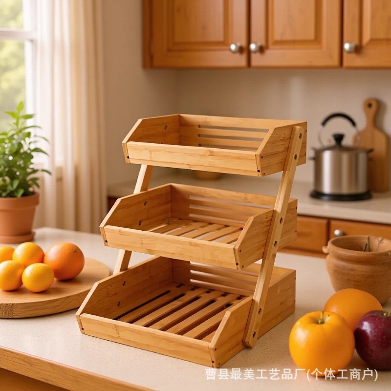 竹制水果篮架厨房工作台水果架面包蔬菜农产品家庭存储展示架