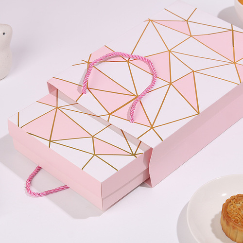 Pink geometric bronzing 6 pieces 80g mooncake box Mid-Autumn egg yolk cake packaging box baked snow meiniang pastry paper box