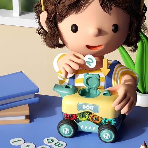 Manufacturer produces inertia cartoon gear whistle toy car educational early education baby crawling toy car sliding and resistant to falling