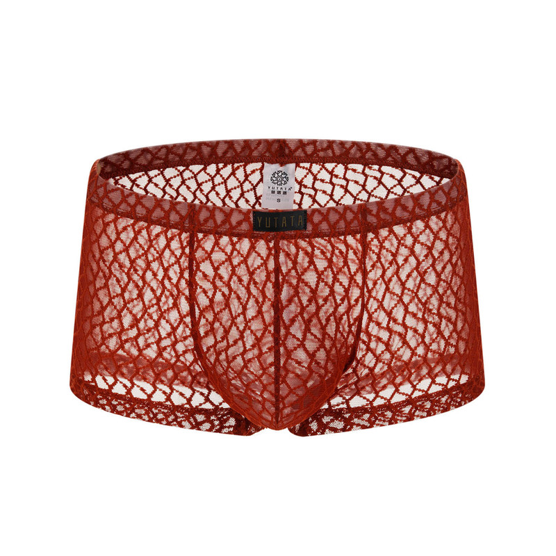 Yutata Fish Tata Export European Size Men's Underwear Boxer Briefs Sexy Transparent Lace Bag Underwear B179