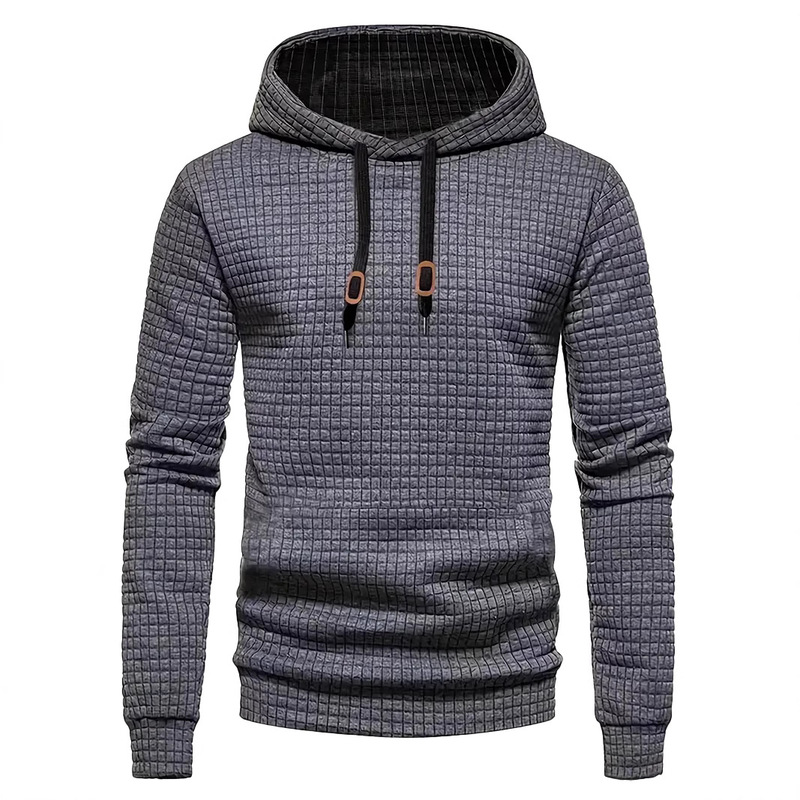 Cross-border European Code Amazon Spring and Autumn Casual Long-sleeved Hooded Hooded Rope Sticker Jacquard Small Square Men's Sweatshirt