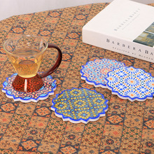 美式曼陀羅八角陶瓷杯墊 家居桌面裝飾工藝品 多種圖案隔熱杯墊