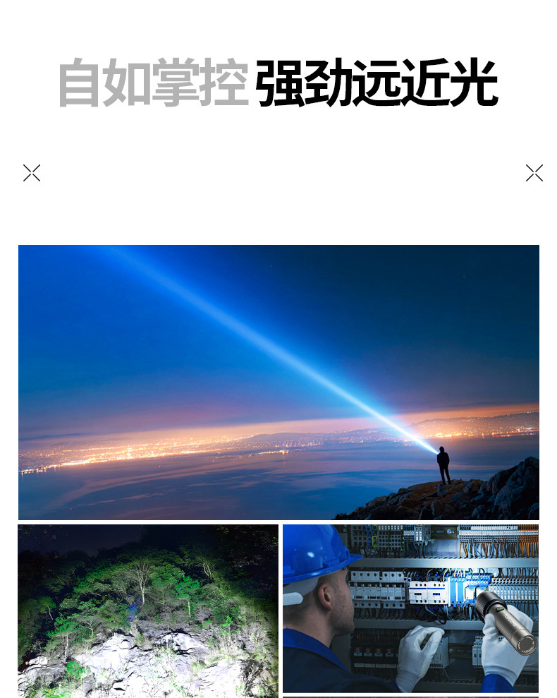 Aluminum Alloy Flashlight, Outdoor Telescopic Zoom, Long Battery Life, High Brightness, Super Strong Light, Long-Range, Rechargeable, Portable, Home Lighting