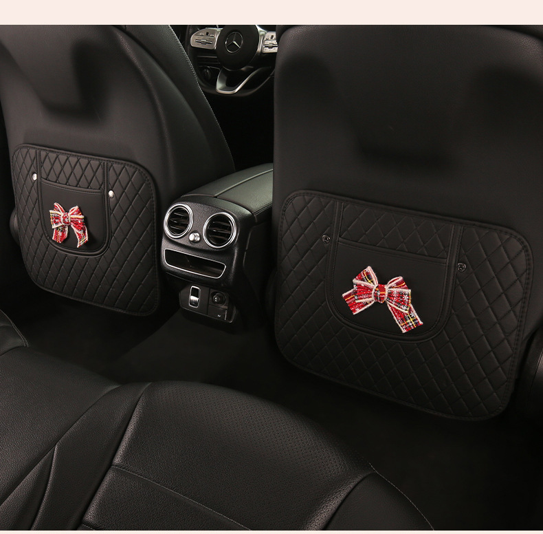 Christmas Style Fashionable Bowknot Car Seat Back Anti-Kick Pad, Car Seat Back Anti-Dirt Pad with Storage Strap