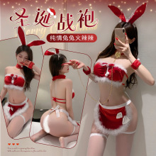 霏慕情趣内衣圣诞纯欲丝绒兔女郎女仆套装性感调情露臀免脱6319