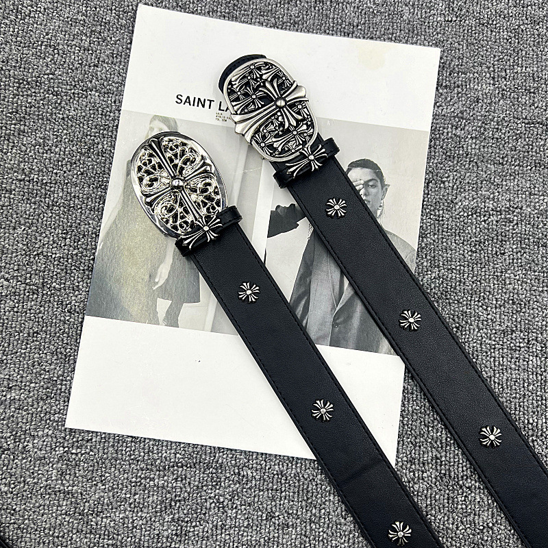 美式金属十字架扣皮带男女暗黑风百搭黑色柳钉腰带牛仔裤装饰裤带|undefined