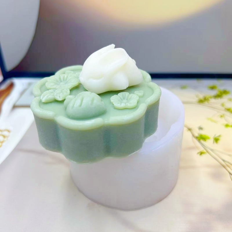 爆款中秋月饼可爱小兔子香薰蜡烛硅胶模具月兔月饼烘焙蛋糕模具|undefined
