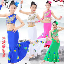 兒童傣族演出服孔雀舞蹈服裝魚尾裙成人新款女少數民族舞台表演服