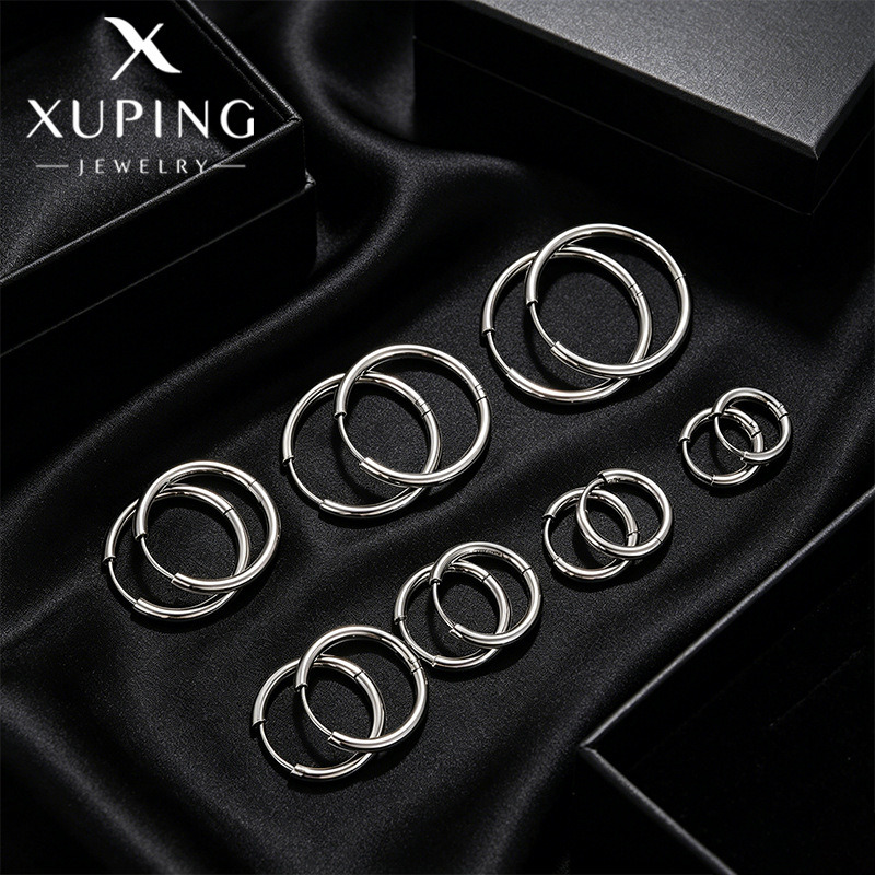 Xuping acero inoxidable geometría círculo auriculares clásicos diarios fáciles de poner en Europa y América transfronterizos temperamento simple pendientes al por mayor mujeres