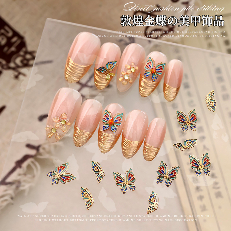 Chinese-Style Enamel Copper Nail Art Butterfly Ornaments, Trendy Light Luxury High-End Feel, Dunhuang Gold Butterfly DIY Nail Art Accessories