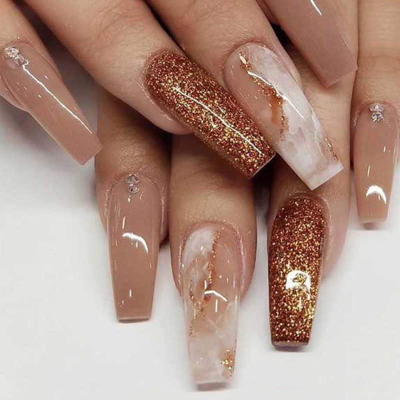 European and American Flash marble Diamond wear nail polish finished long nail patch fake nails wholesale European and American Flash marble Diamond wear nail polish finished long nail patch fake nails wholesale